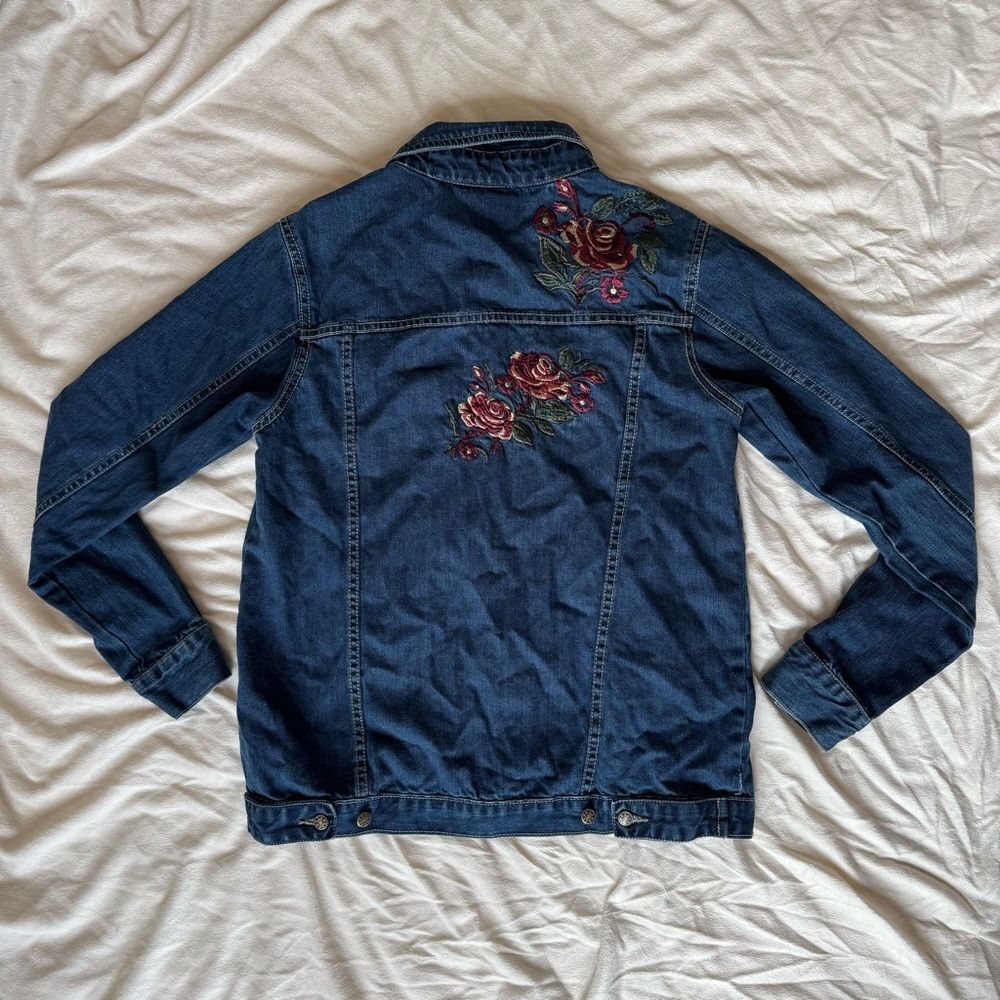 Denim Jean Jacket with Embroidered Roses - Picture 11 of 16